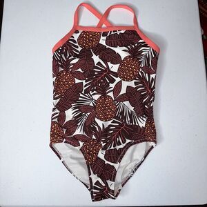 Garnet Hill Kids Girl’s One Piece Swimsuit Pineapple Print Size 8